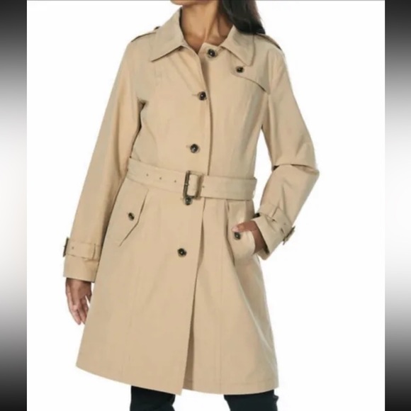 NEW Pendleton Beige Trench Coat Jacket size Small Plaid Lining Belted Buttons - Picture 2 of 12